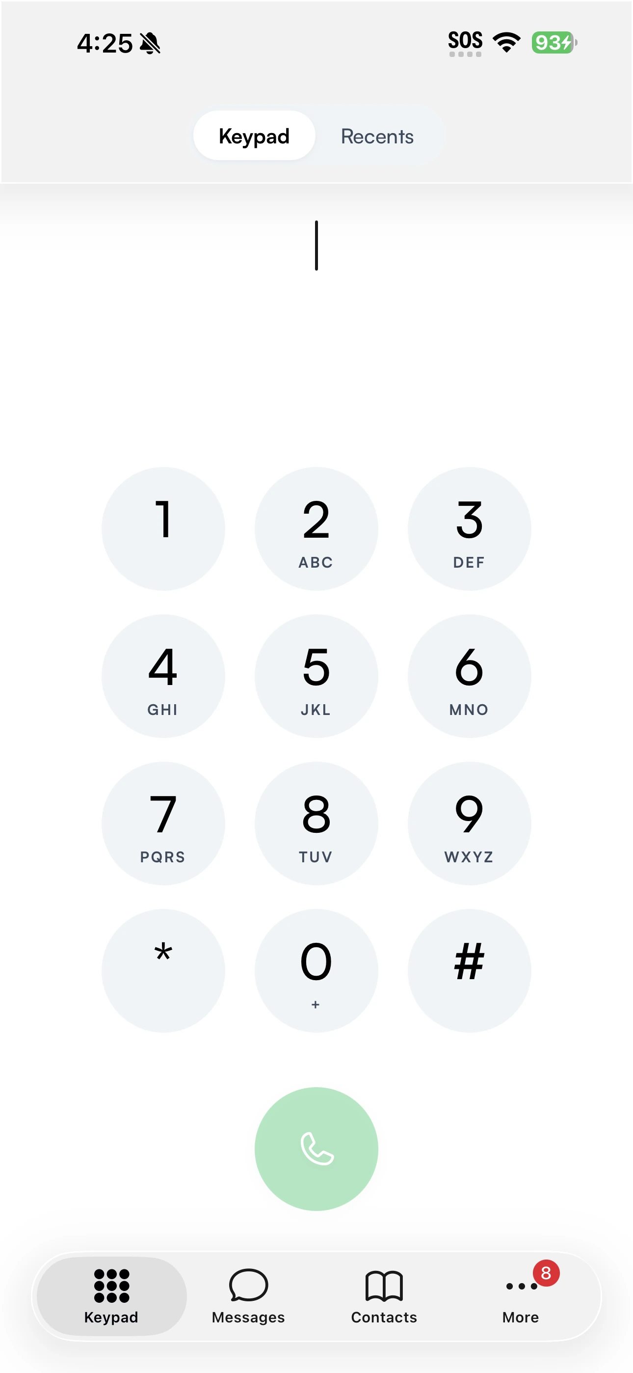 Seglo Phone native app with keypad, messages and contacts